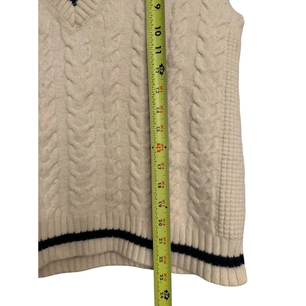 Aritzia Sunday Best Cable Knit Sweater Vest Cream Navy Merino Wool Blend Medium